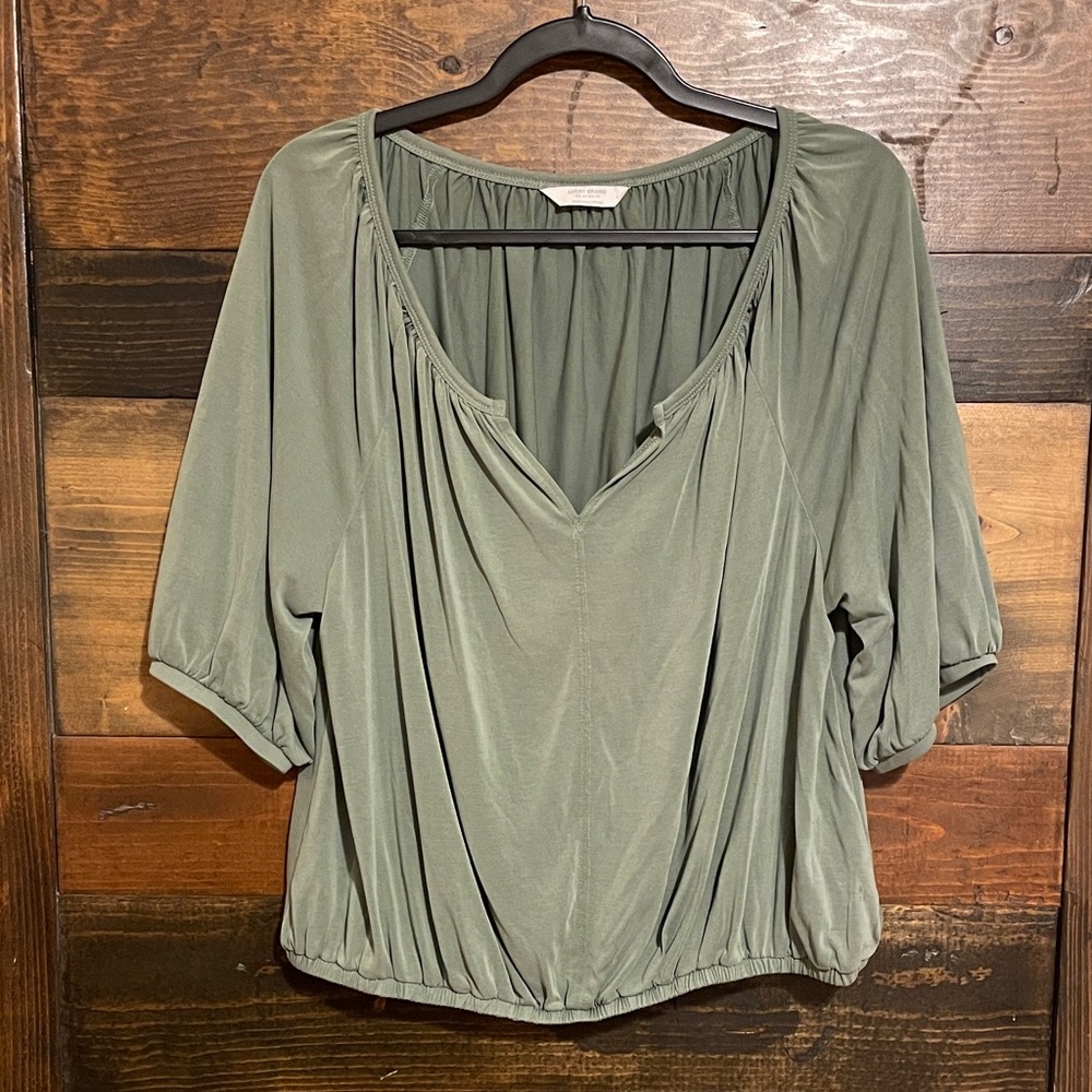 Lucky Brand Green Peasant Wide Neck Women's Top